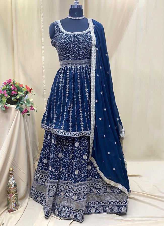 Net Blue Wedding Wear Hand Work Ready To Wear Lehenga Choli